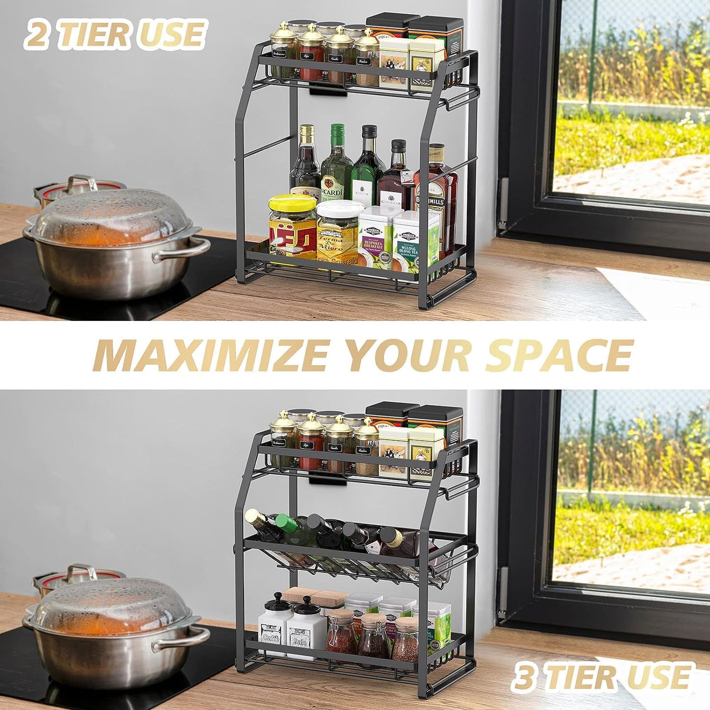 Organizing Rack - 3-Tier Countertop Organizer Shelf for Kitchen and Bathroom